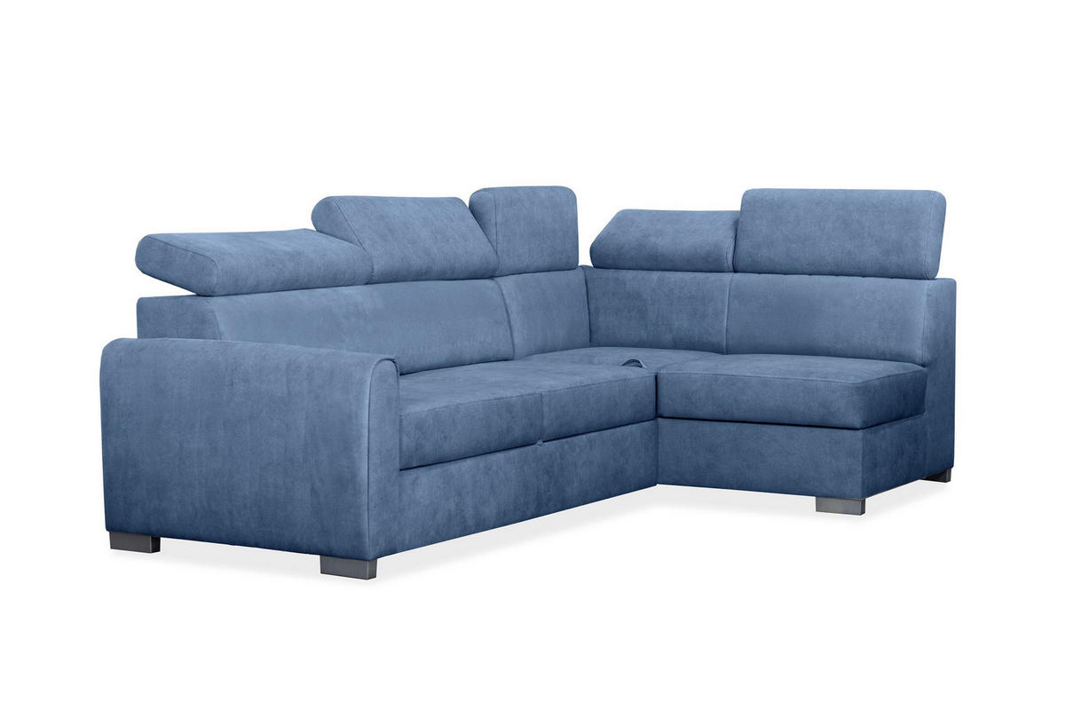 ECKSOFA Covo Blau, mit Bettzeugablage und verstellbaren Kopfstützen, rechte seite - Blau, Holzwerkstoff (253/156cm) - Bettso