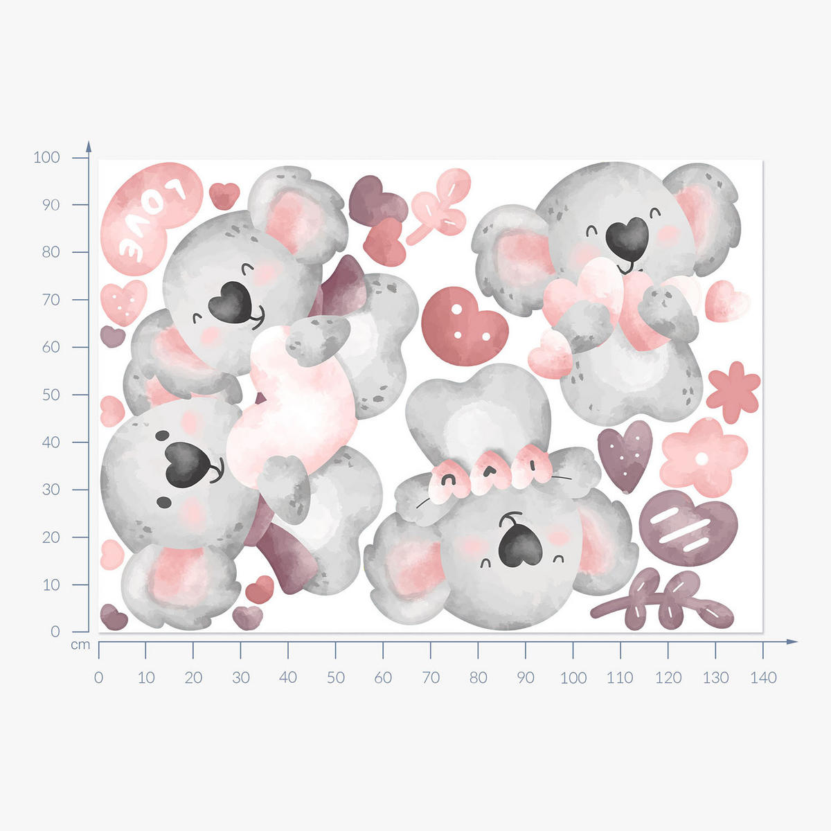 WANDAUFKLEBER 100x141cm - Pastellfarbene Koalas - Multicolor, Kunststoff (100/141/0.1cm) - Wallfluent