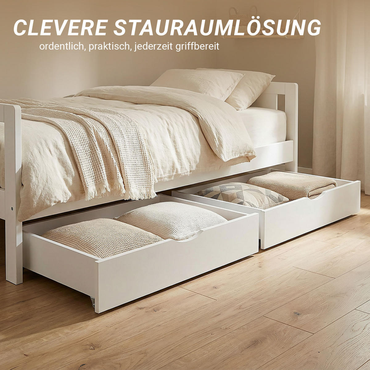 BETTSCHUBKASTEN 2 er Set Weiß 83 x 63 - Weiß, Holz - Homestyle4u