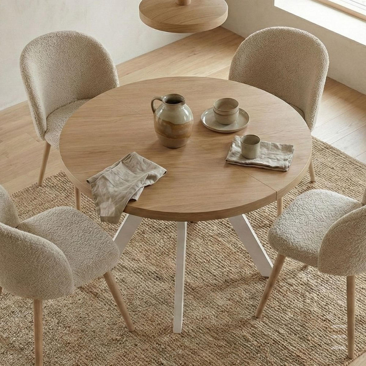 ESSTISCH Runder Ausziehbarer PERO 90/140, Craft Golden/Weiss - Braun/Weiß, Holz (140/90/77cm) - Dekori_Interiors