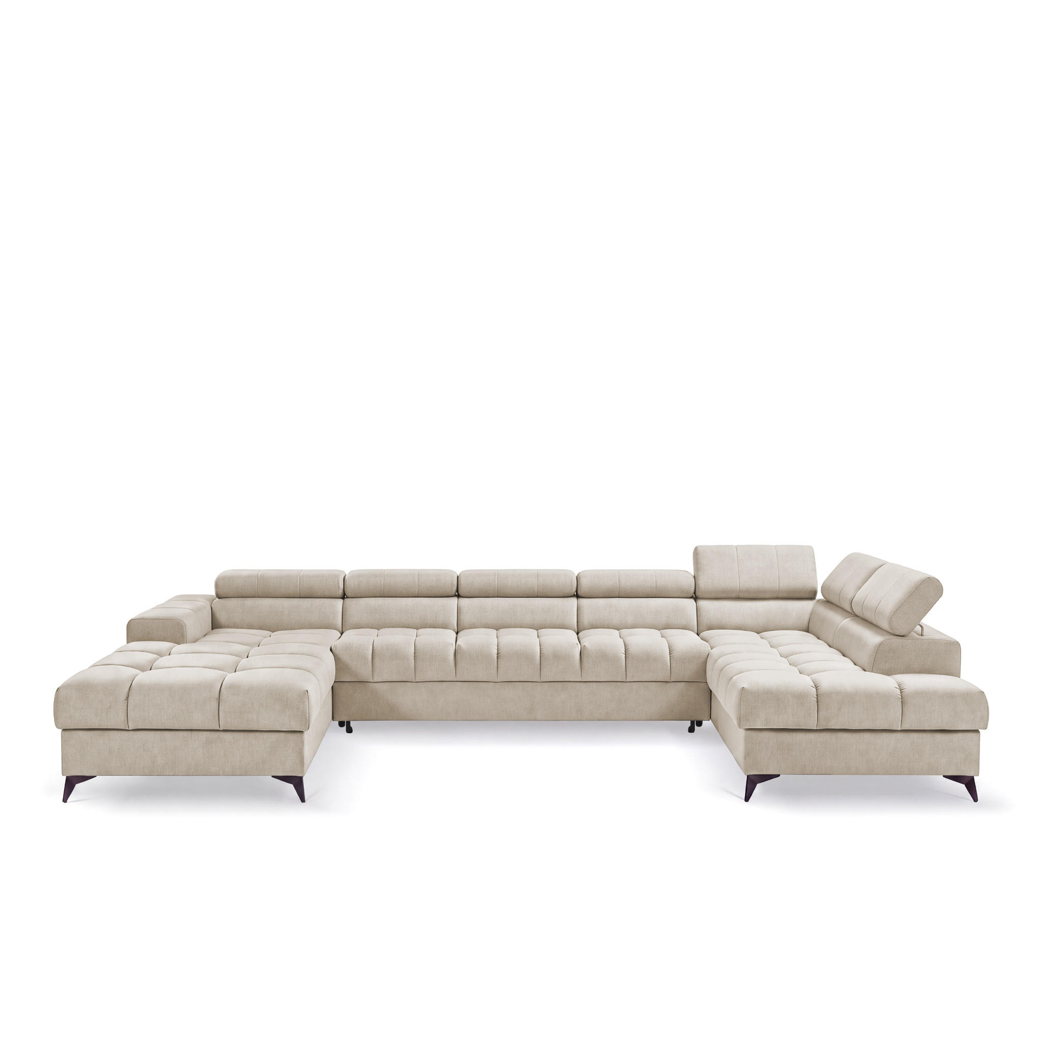 ECKSOFA PUDDING MAXI U Rechts mit Schlaffunktion 125x330 Velours Creme - Creme/Schwarz, Holz/Textil (421/203cm) - Muffo