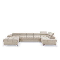 ECKSOFA PUDDING MAXI U Rechts mit Schlaffunktion 125x330 Velours Creme - Creme/Schwarz, Holz/Textil (421/203cm) - Muffo