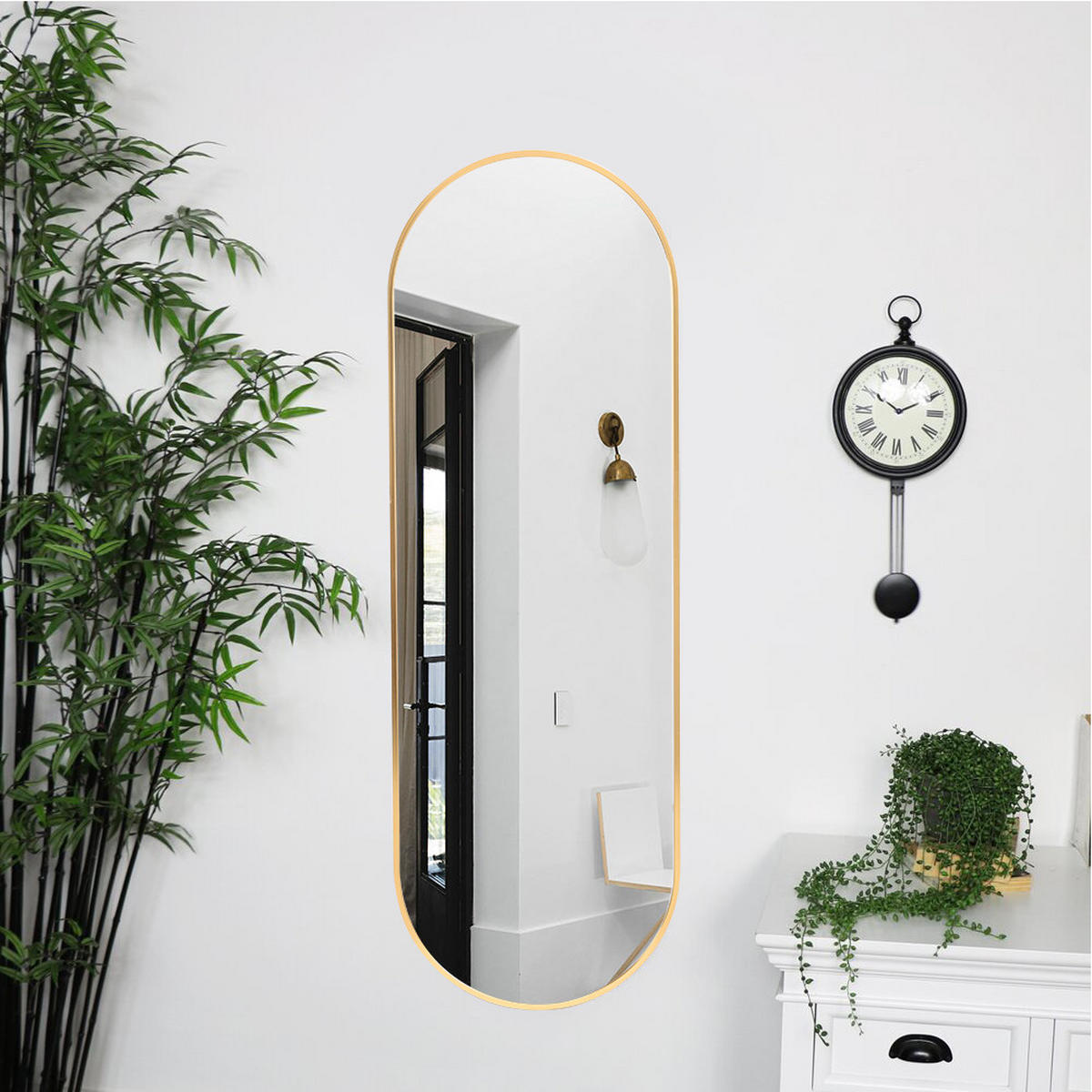 GANZKÖRPERSPIEGEL mit Goldenem Metalrahmen Kapselform Ästhetisches Design Wandmontage 120 L x 40 B x 2,8 D cm - Goldfarben, Glas/Metall (40/2.8/120cm) - Livingandhome