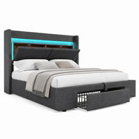 BETT mit Stauraum 140x200 cm Leinen Grau inklusive Matratze - Grau, Metall (140/200cm) - Meubliv