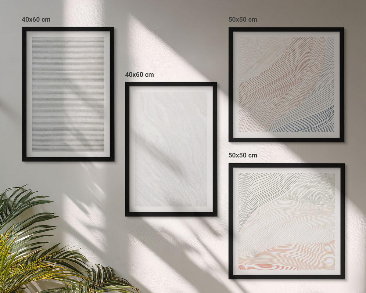 WANDBILDER 4er-Set - 50x50 cm & 40x60 cm Schwarzer Rahmen - Leuchtende Strukturen, Sandmuster - Schwarz, Kunststoff (50/50cm) - ArtPrintCave