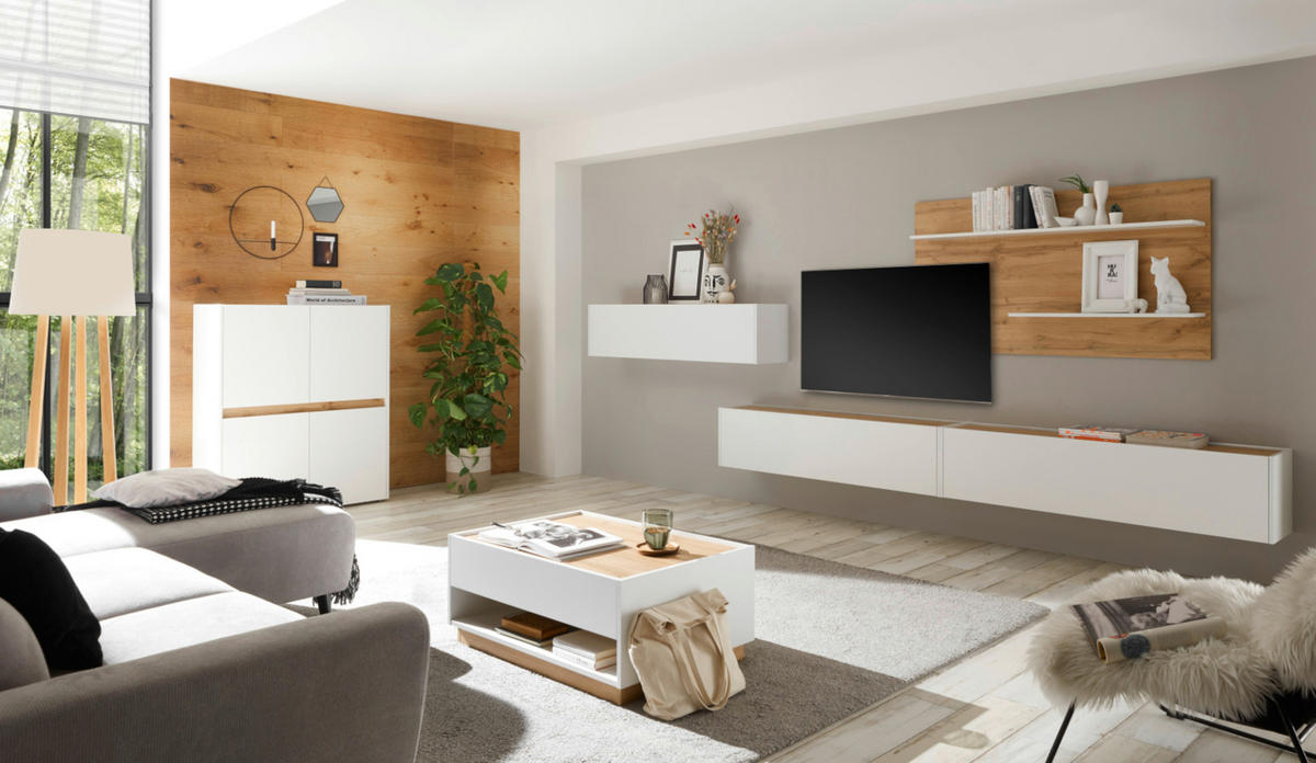 HIGHBOARD weiß, Eiche Wotan 100 cm, Kommode 4-türig - Eiche Wotan/Schwarz, Holz/Holzwerkstoff (100/120/40cm) - Furn.Design