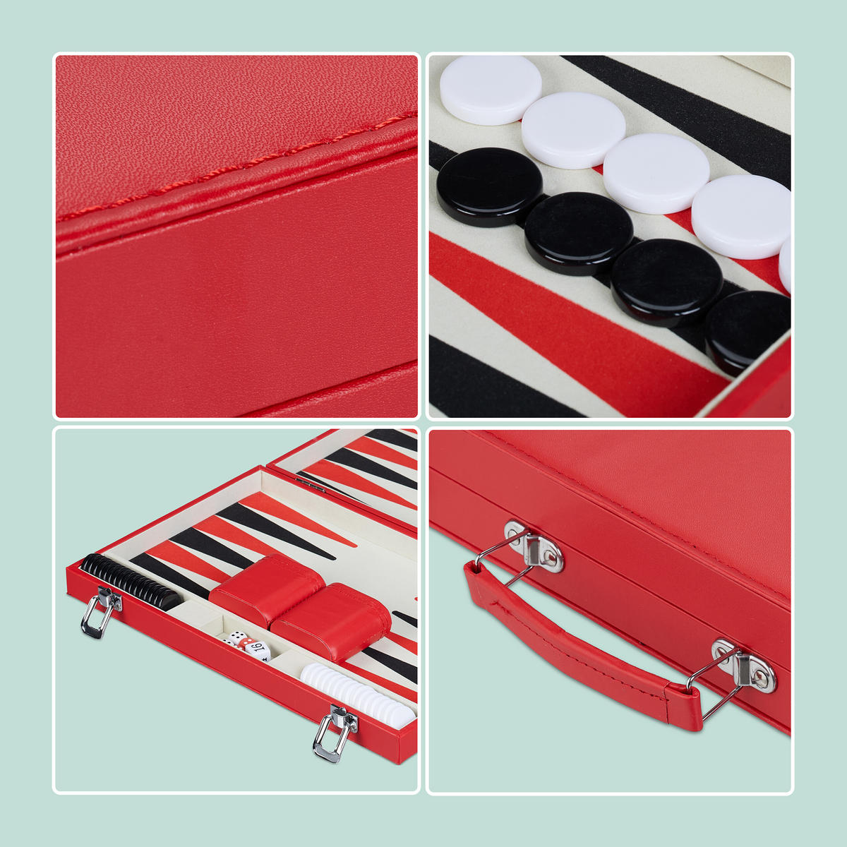 BACKGAMMON-KOFFER - Rot, Holzwerkstoff/Kunststoff (36.5/24cm) - Relaxdays