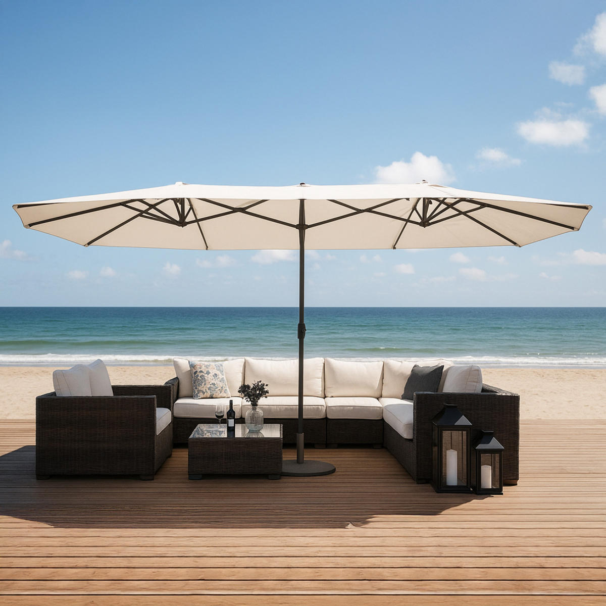 SONNENSCHIRM venice ecru oval 2 7 x 4 6 cm doppelter - Beige, Metall (460/270cm) - Concept Usine