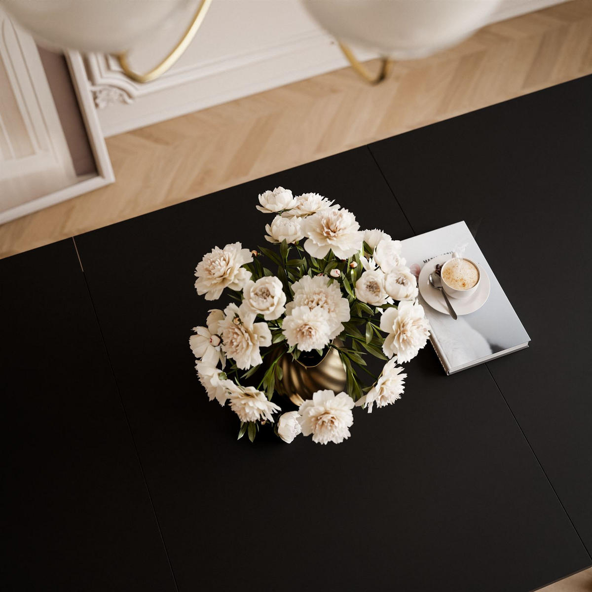 ESSTISCH ARTON GOLD ausziehbarer Tisch 140-195 cm Klapptisch Wohnzimmer - Goldfarben/Schwarz, Holzwerkstoff/Metall (140/80/77cm) - Lookway