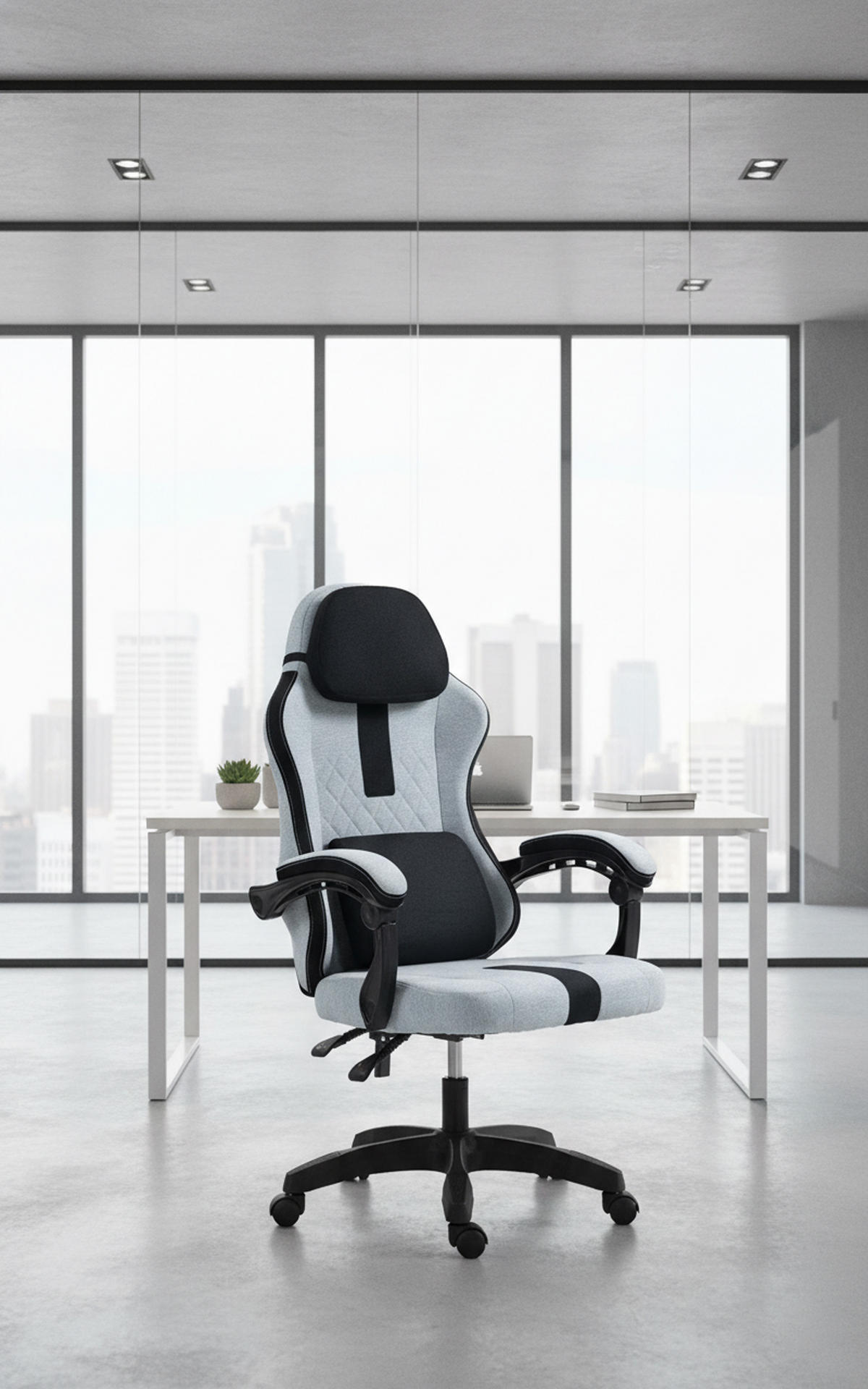 BÜROSTUHL Zayro Stoff grau/schwarz - Schwarz/Grau, Textil/Metall (65/132/65cm) - TPFLiving