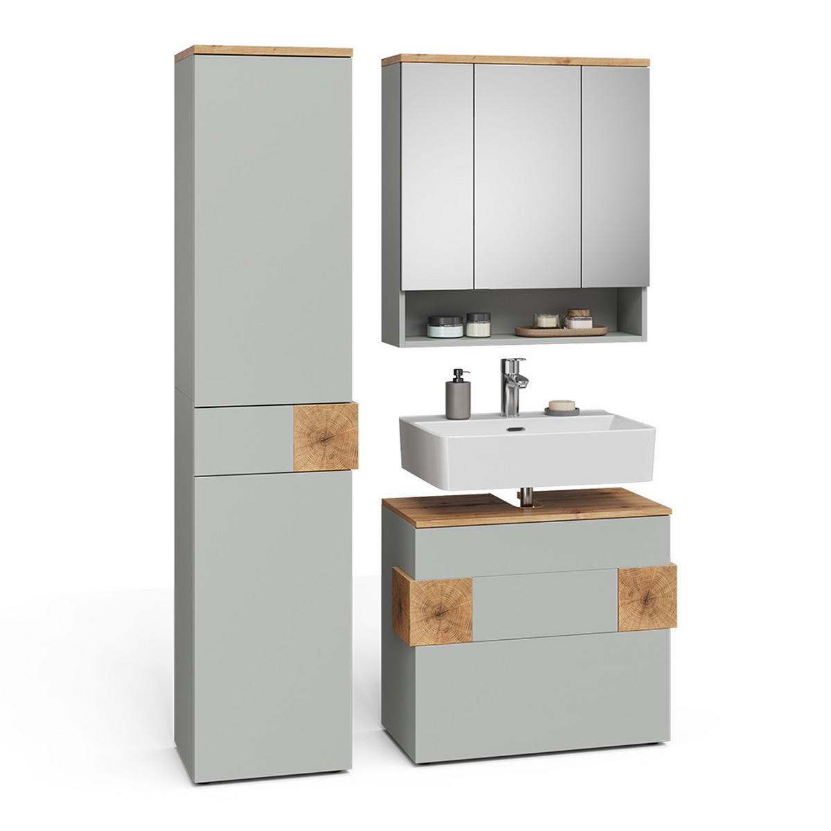 BADMÖBEL-SET Eden Grau/Artisan 3 Teile - Grau, Holzwerkstoff (70/64.5/37cm) - Vicco