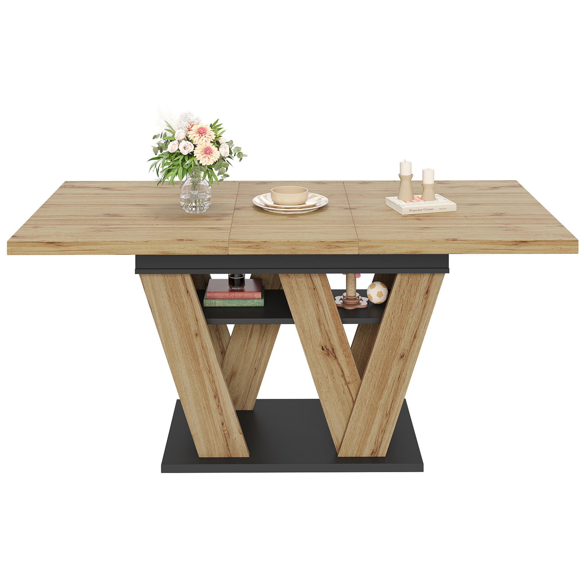 AUSZIEH-ESSTISCH aus MDF mit Ablagefach, 119-158,5/80/75 cm, Natur - Naturfarben, Holzwerkstoff (119/80/75cm) - Redom