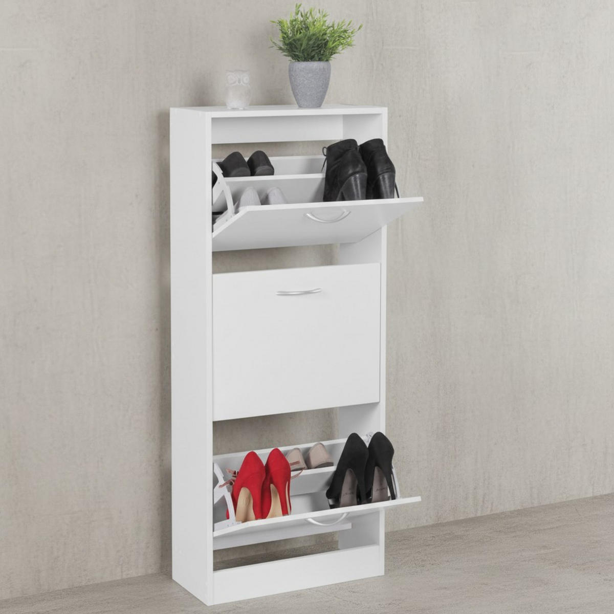 SCHUHSCHRANK – Weiß, 3 Fächer, für ca. 18 Paar Schuhe, 50x125x24 cm - Weiß, Holz (50/125/24cm) - KADIMA DESIGN