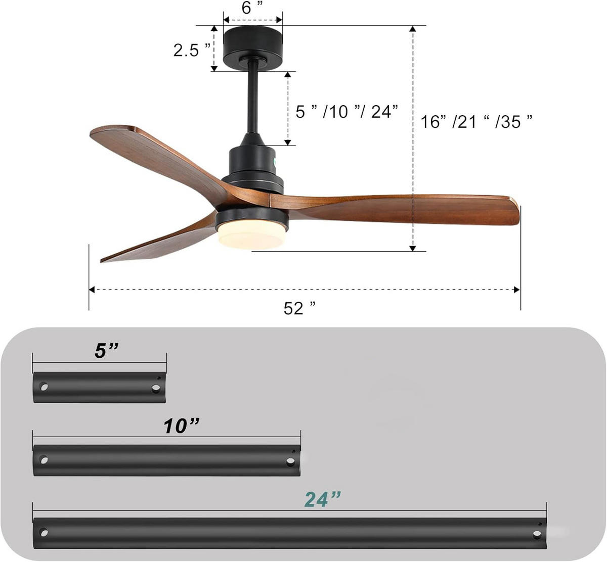 DECKENVENTILATOR 52Zoll LED Licht DC Motor Fernbedienung - Braun, Kunststoff (132/132/52cm) - CASIVA