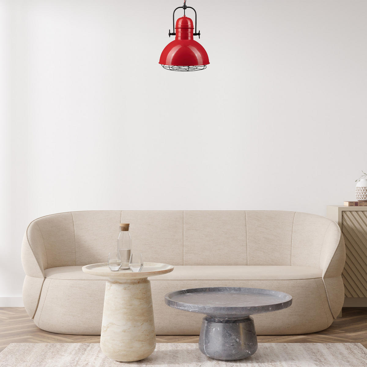 PENDELLEUCHTE Lampe Vintage 40/53 cm - Rot, Metall (40/53cm) - Bamyum