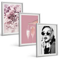 BILDER SET 3er Set - 40x60 cm Silberner Rahmen - Rosenblüten und eine elegante Dame - Silberfarben, Kunststoff (40/60cm) - TULUP