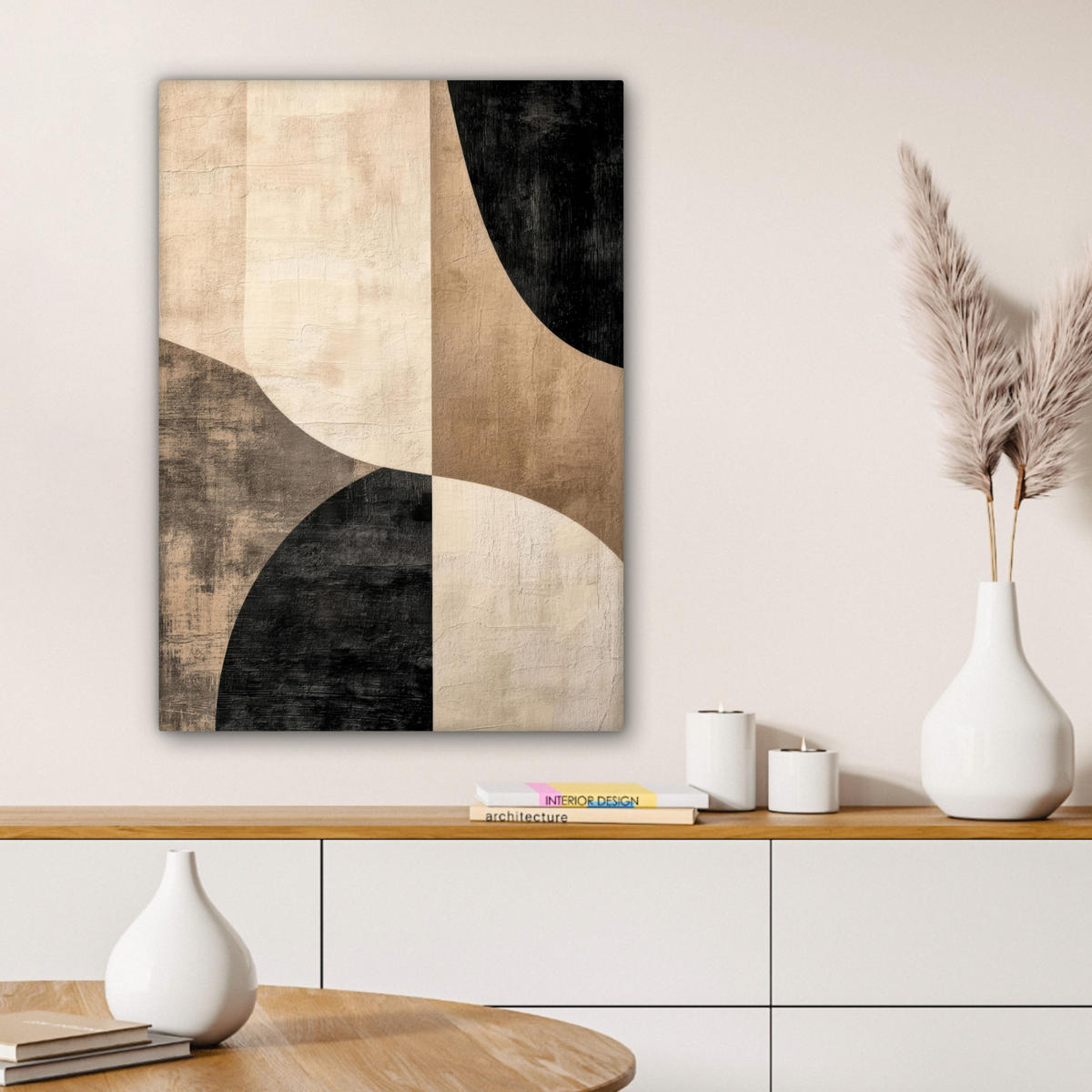 LEINWANDBILD Abstrakt - Flugzeuge - Schwarz - Rund Wandbild Wohnzimmer 60x80 cm - Beige, Textil (60/80cm) - MuchoWow