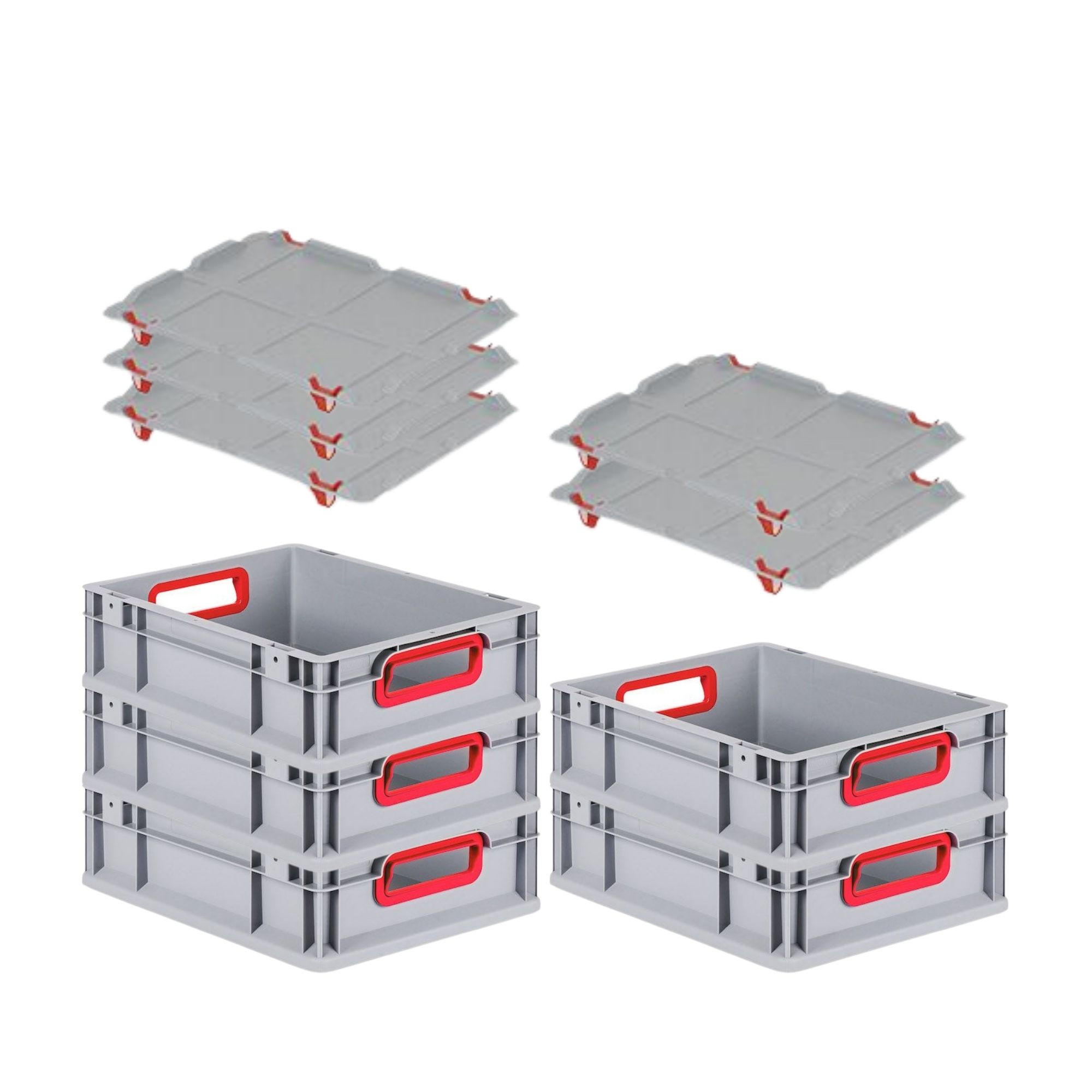 EUROBOX 5x Nextgen Color Mit Auflagedeckel 12x30x40cm Griffe Rot Offen - Rot, Kunststoff (30/12/40cm) - PROREGAL