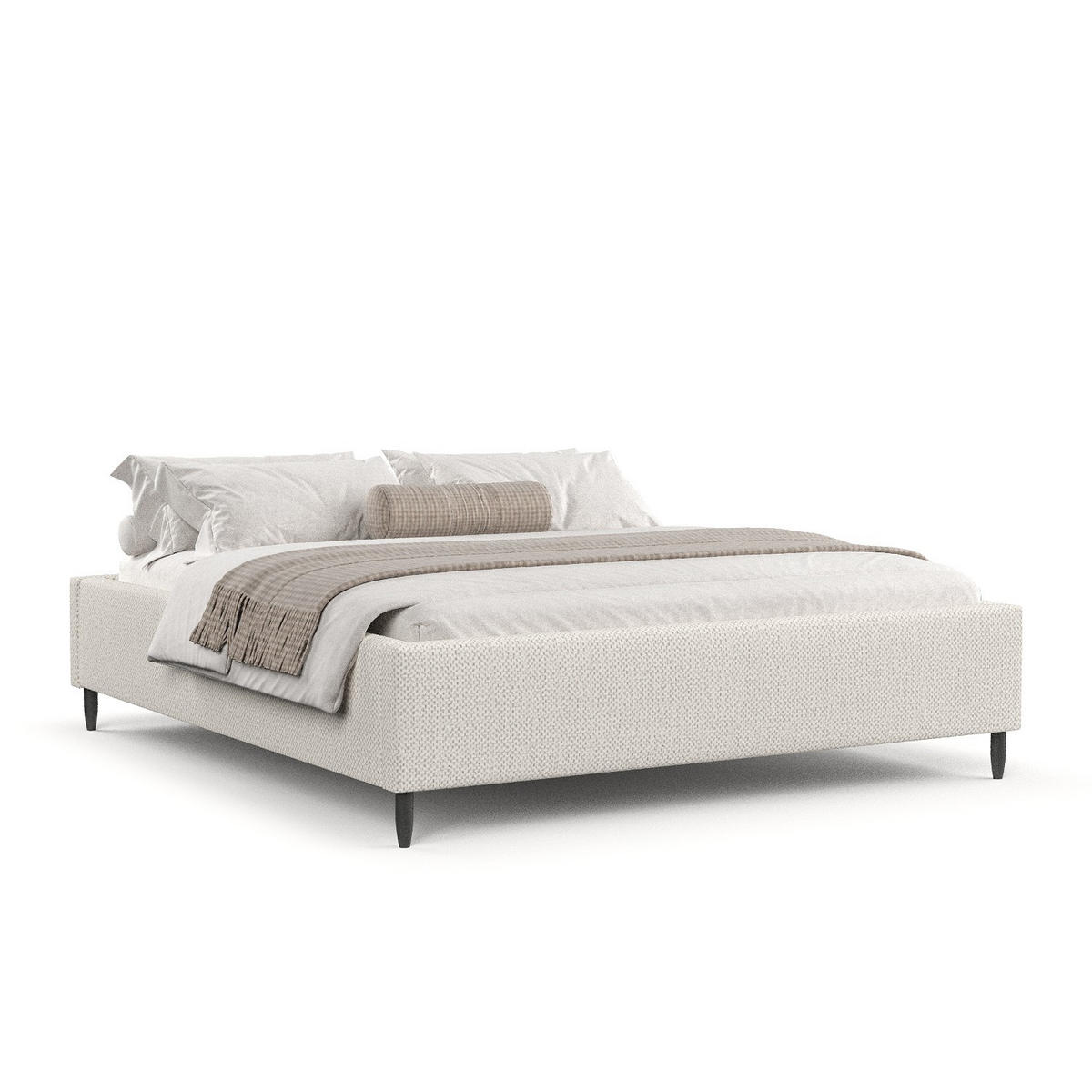 POLSTERBETT Larch Creme 140/200 cm im Chenille-Stoff - Creme/Schwarz, Holz/Holzwerkstoff (140/200cm) - Maison de Reve