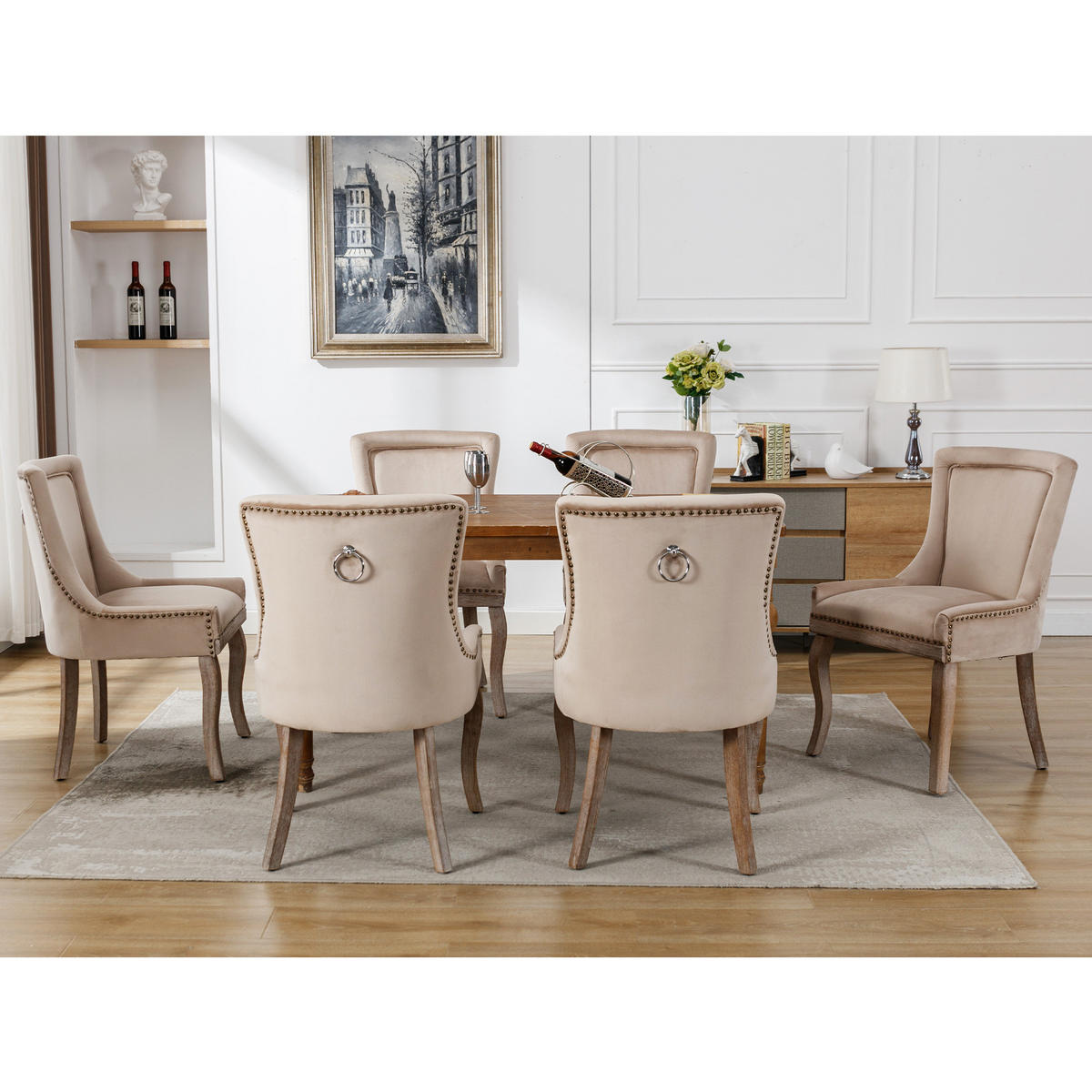 ESSZIMMERSTUHL gepolstert Samt Beige Massivholzrahmen 6er-Set - Beige, Holz (61/91/55.2cm) - Meubliv