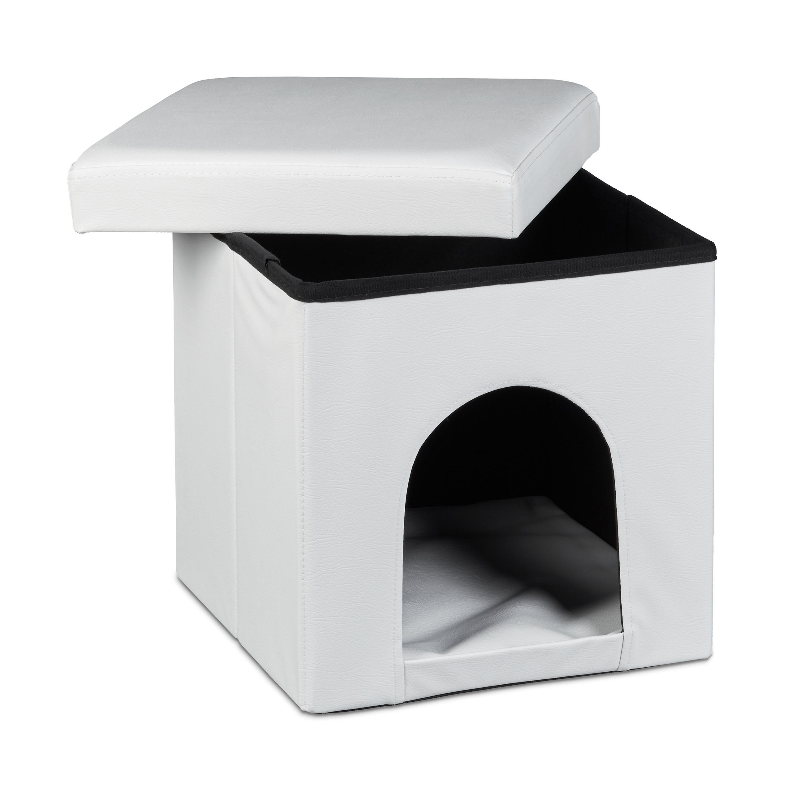 CUȘCĂ Albă taburet piele ecologică pliabilă 38x38x38 cm