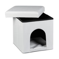 HUNDEBOX Sitzhocker - Weiß, Holzwerkstoff/Kunststoff (38/38/38cm) - Relaxdays