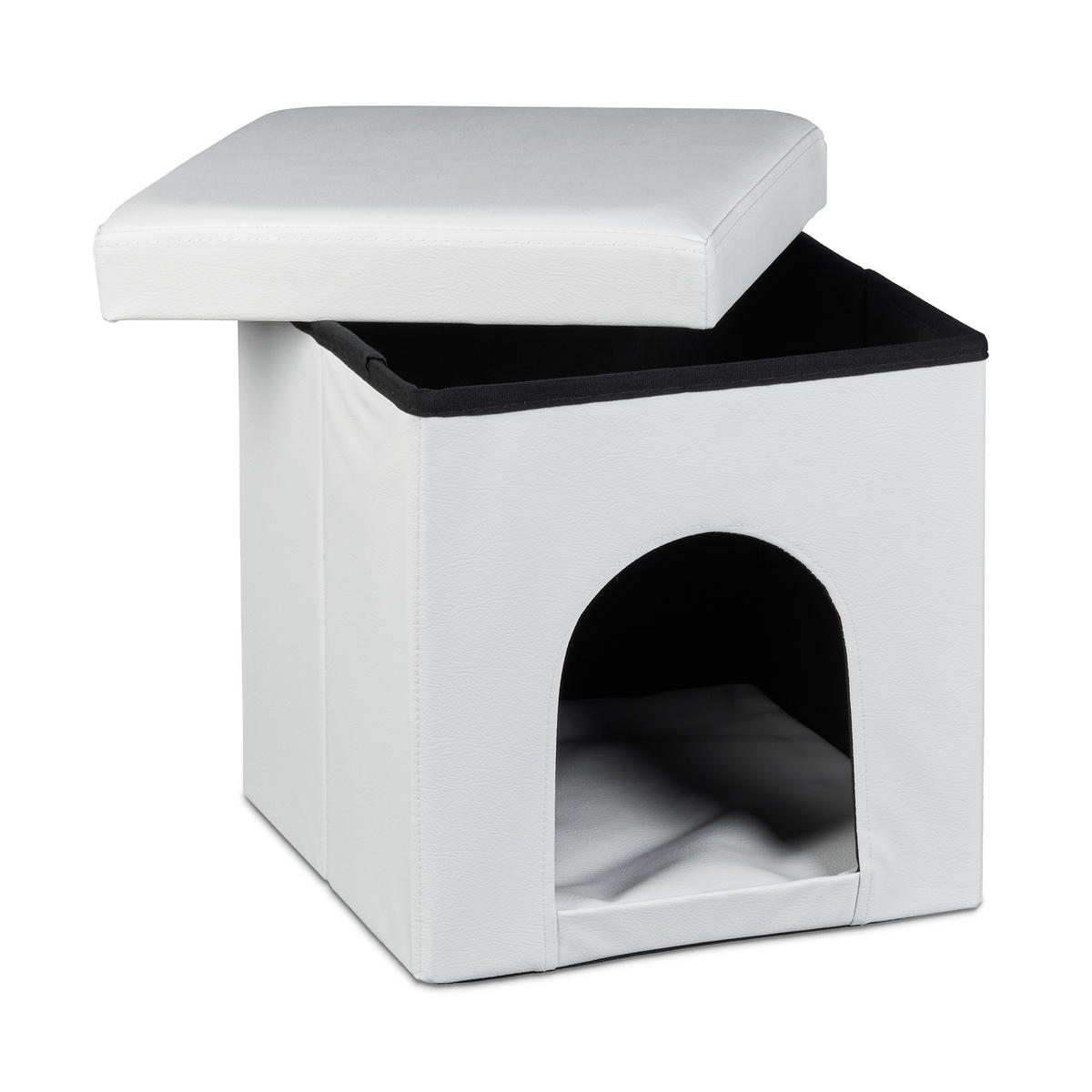HUNDEBOX Sitzhocker - Weiß, Holzwerkstoff/Kunststoff (38/38/38cm) - Relaxdays