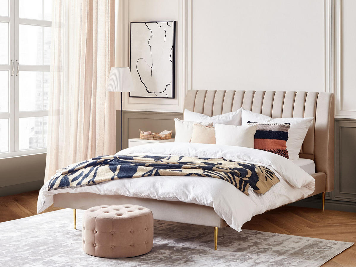 POLSTERBETT 180/200cm Sandbeige Marville - Beige, Textil (180/200cm) - Beliani