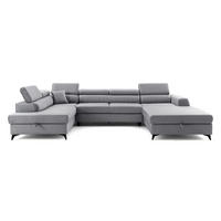 ECKSOFA U-Form PIERO U Links mit Schlaffunktion 125x260 Velours Grau - Schwarz/Grau, Holz/Textil (350/90/203cm) - Muffo