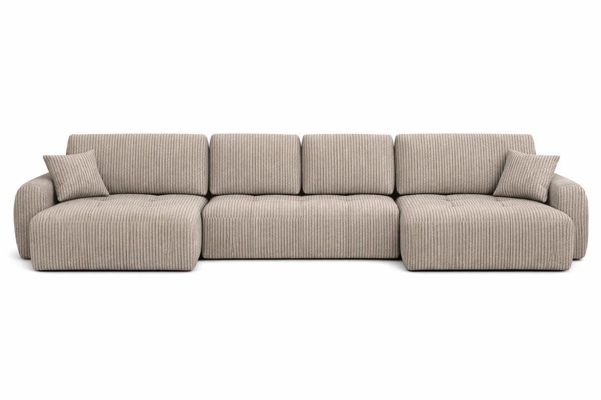 ECKSOFA Mit Schlaffunktion Und Bettkasten U-Form Ivo U, Cordstoff Poso, Dunkelbeige - Beige, Holz (342/142cm) - Kaiser Möbel