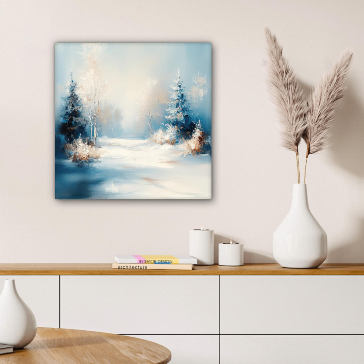 LEINWANDBILD Wald - Winter - Natur - Abstrakt - Schnee 50x50 cm - Weiß, Textil (50/50cm) - MuchoWow
