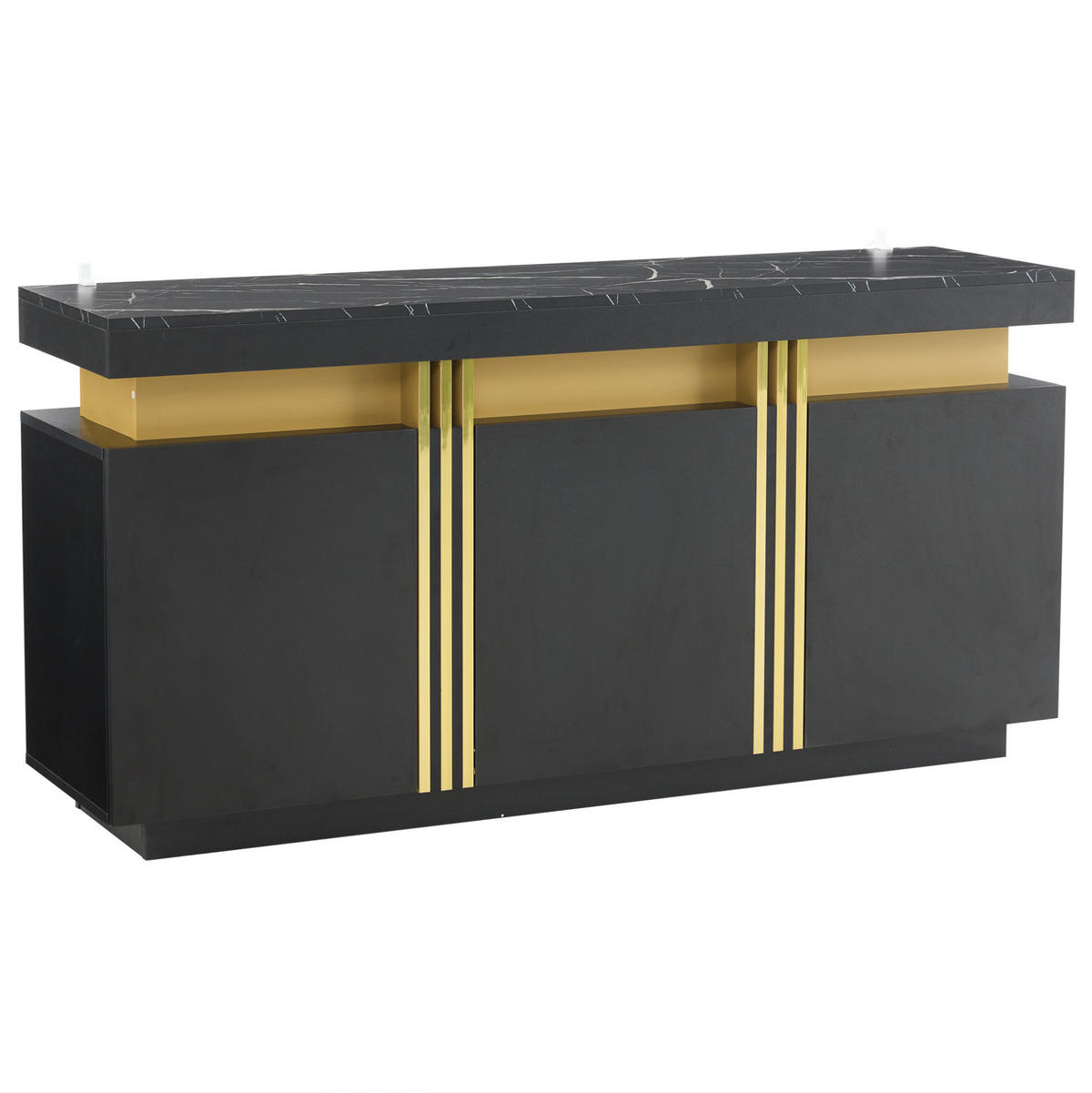 SIDEBOARD aus Spanplatte 140/38/70 cm mit 3 Türen und verstellbaren Einlegeböden, Schwarz/Gold - Schwarz, Holzwerkstoff (140/70/38cm) - Redom