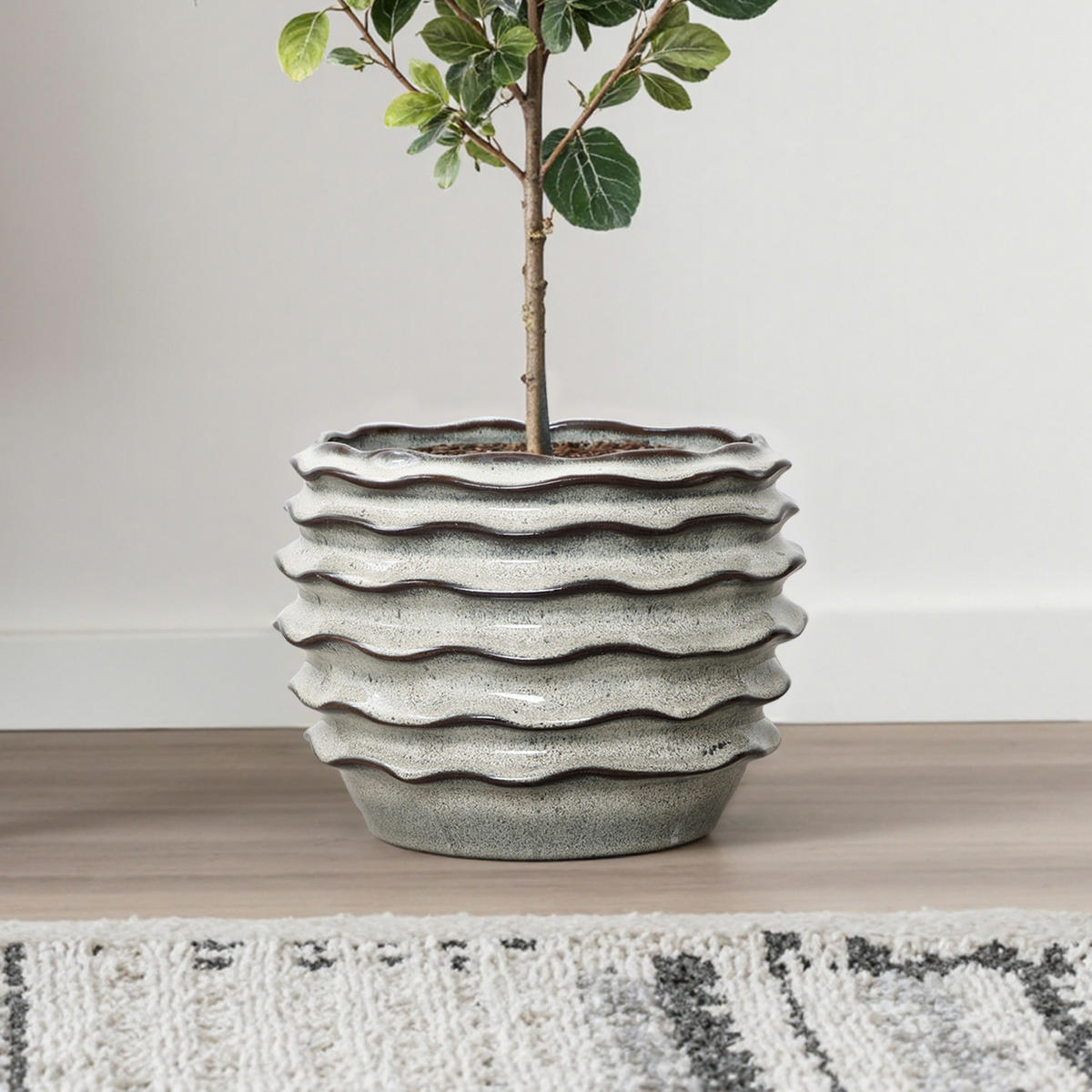 KERAMIK-BLUMENTOPF cremeweiß, Ø 24 × H 18 cm - Weiß, Keramik (18cm)