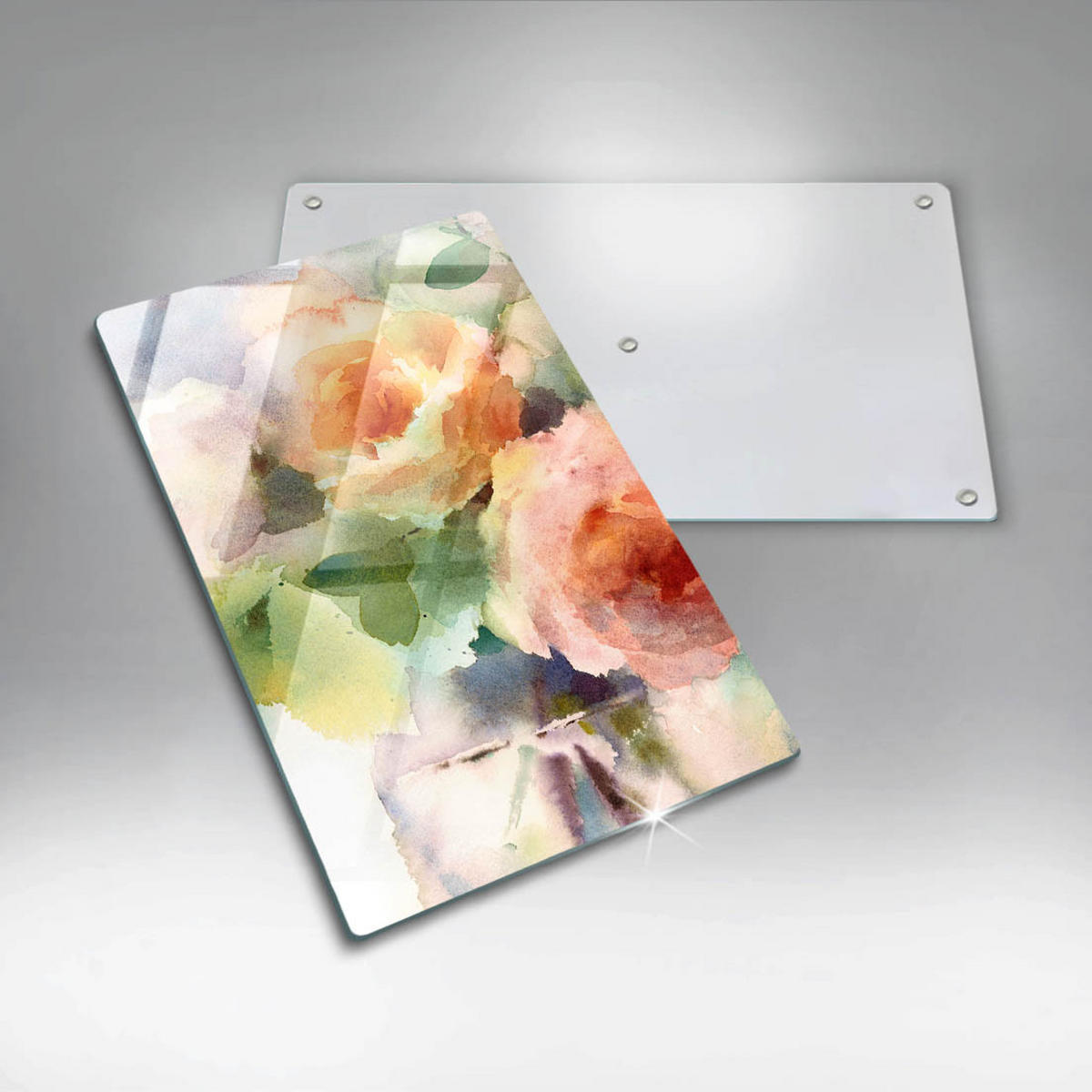 GLASPLATTE 30x52 cm Gemalte Blumen - Weiß, Glas (30/52cm) - Wallfluent