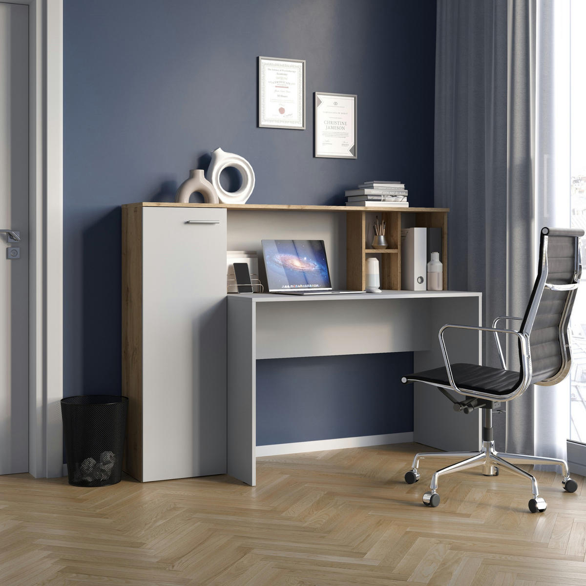 SCHREIBTISCH FAUSKE BRK1-1D Eiche Wotan Weiß - Silberfarben/Eiche Wotan, Holzwerkstoff/Kunststoff (54/153/116cm) - Komodee