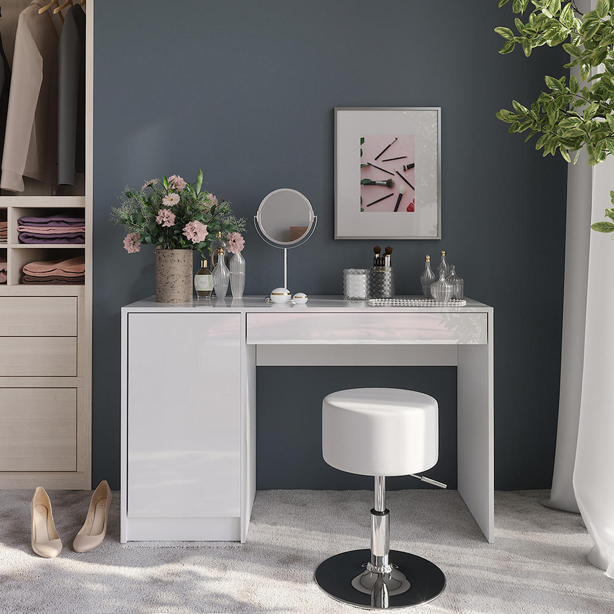 TOALETNÍ STOLEK Sherry Bílá/bílý vysoký lesk - vysoce lesklá bílá, kompozitní dřevo (119.8/76/50.1cm) - Vicco