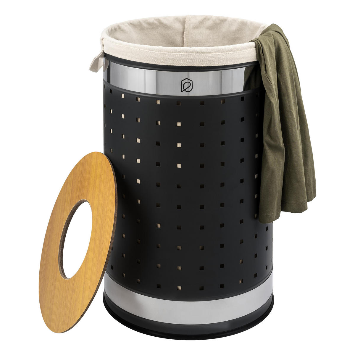 WÄSCHETONNE 50 Liter, schwarz - Schwarz, Metall (35.5/57.5/35.5cm) - eluno