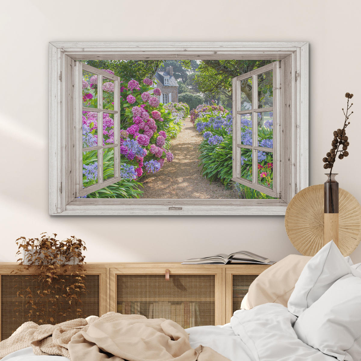 AKUSTIKBILD Hortensie - Durchsichtig - Blumen - Sommer - Lila - Weg Wandbild Wohnzimmer 100x70 cm - Lila, Textil (100/70/0.9cm) - MuchoWow