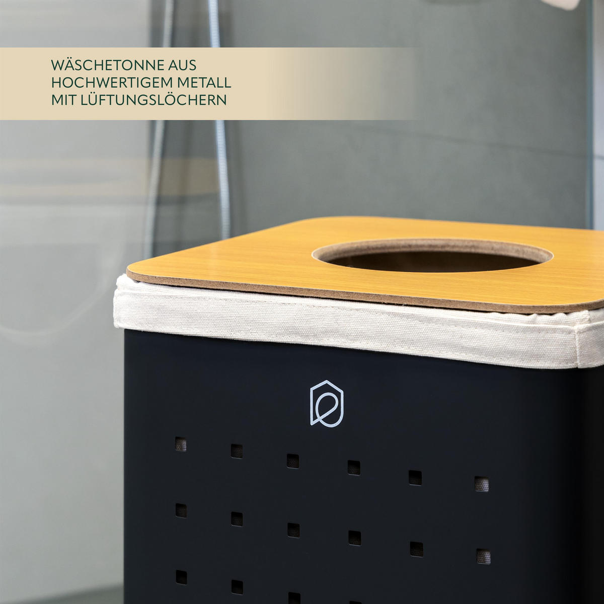 WÄSCHETONNE 50 Liter, schwarz - Schwarz, Metall (32/58/32cm) - eluno