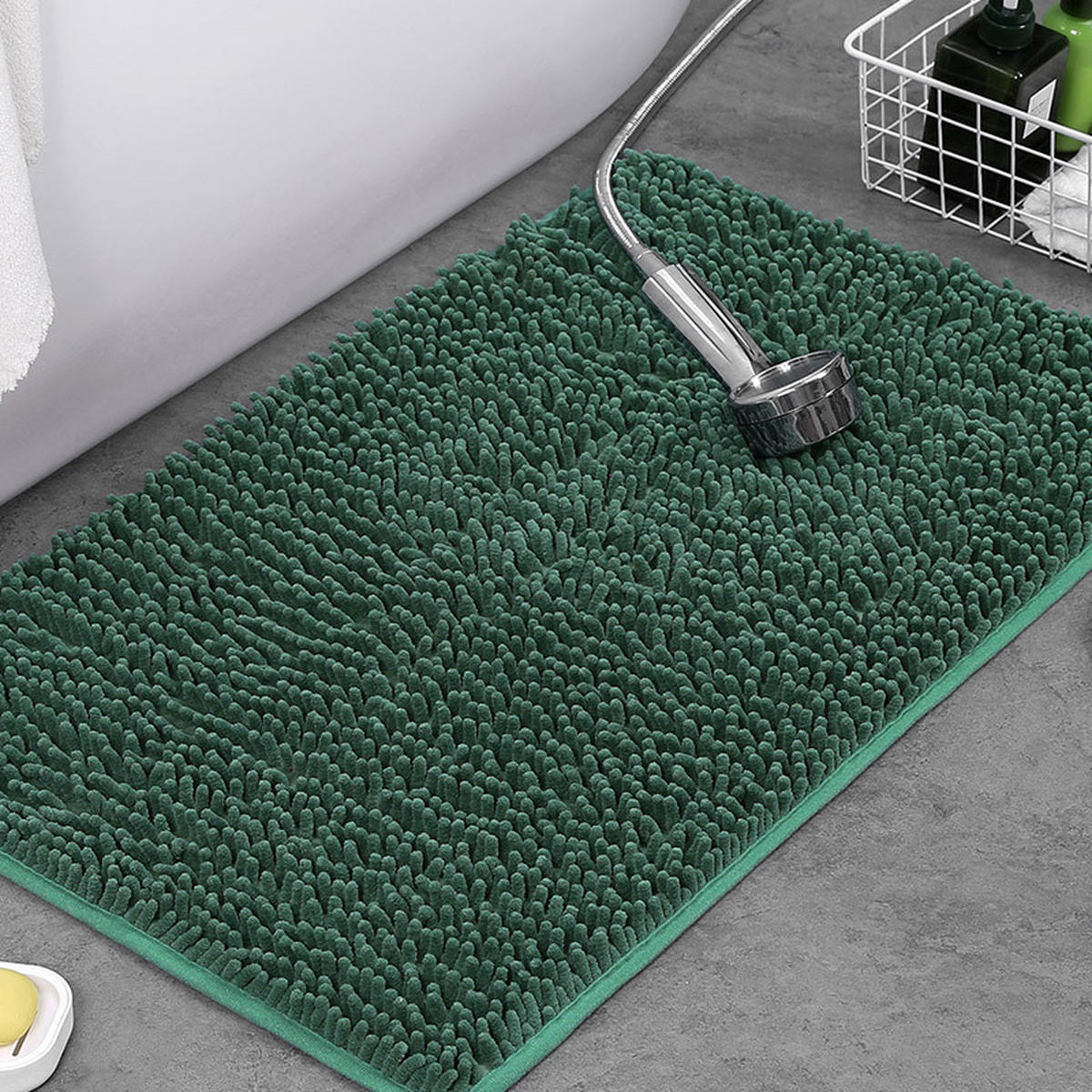 DUSCHMATTE – 40 x 60 cm – Dunkelgrün – Chenille-Material - Dunkelgrün, Textil (30/25cm)
