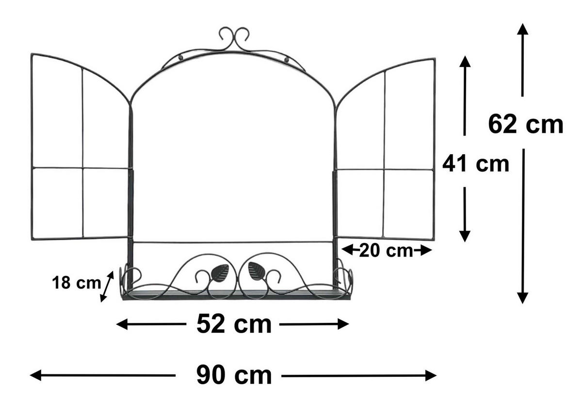BLUMENREGAL Fenster Schwarz Metall für die Wand - Schwarz, Metall (52/62/18cm) - DanDiBo