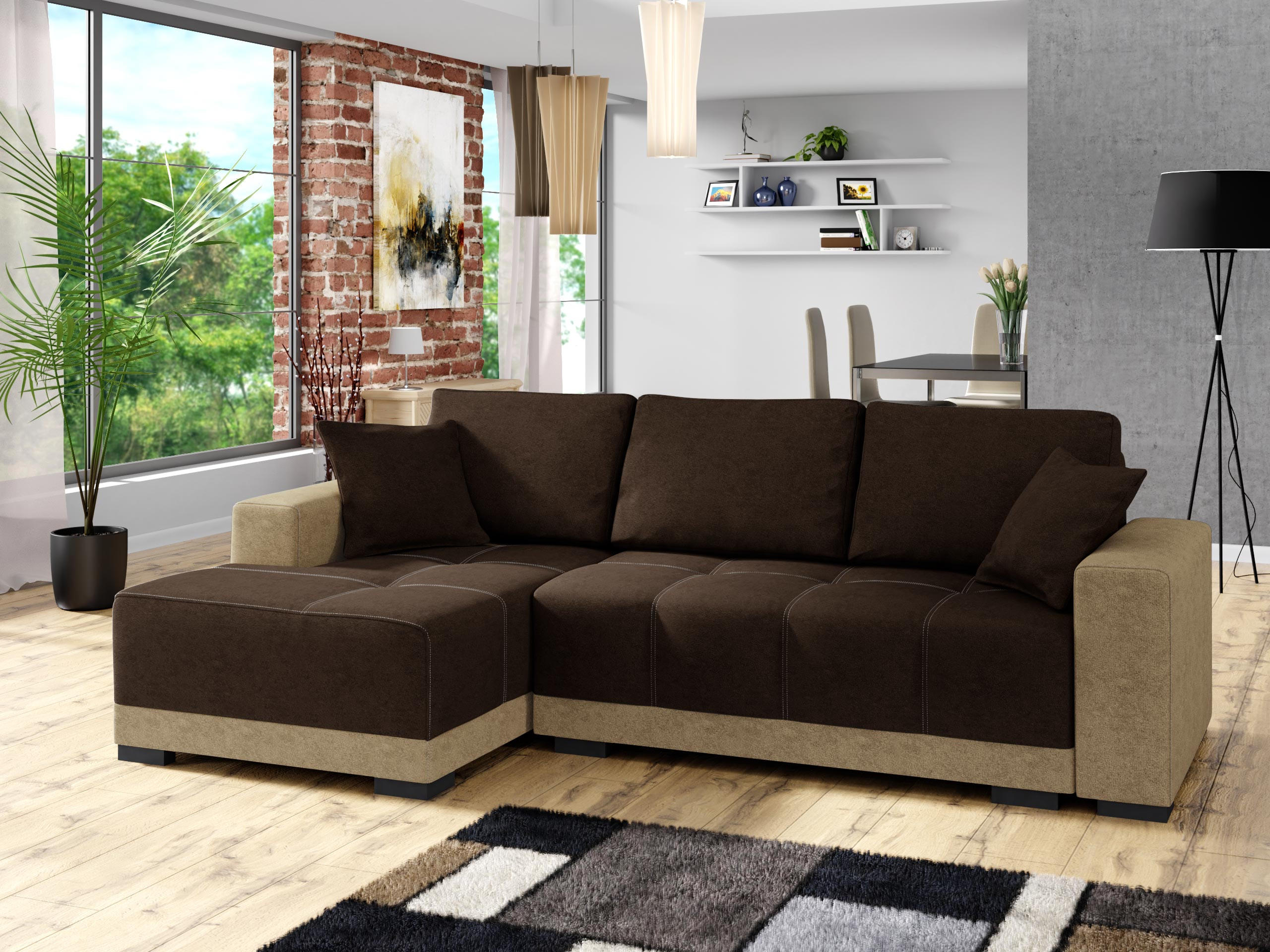 ECKSOFA Dallas, Seite: Links - Beige/Schwarz, Holz/Textil (240/140cm) - MIRJAN24