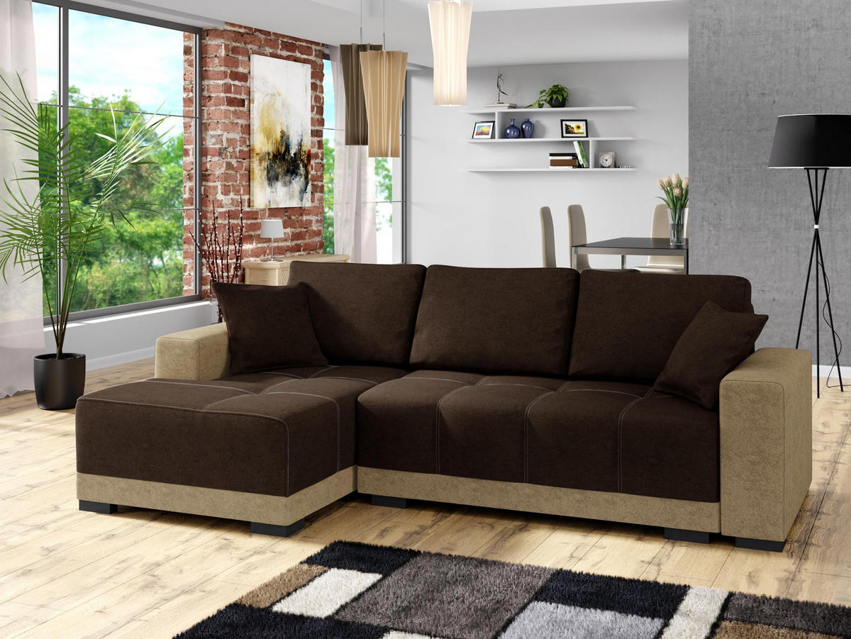 ECKSOFA Dallas, Seite: Links - Beige/Schwarz, Holz/Textil (240/140cm) - MIRJAN24
