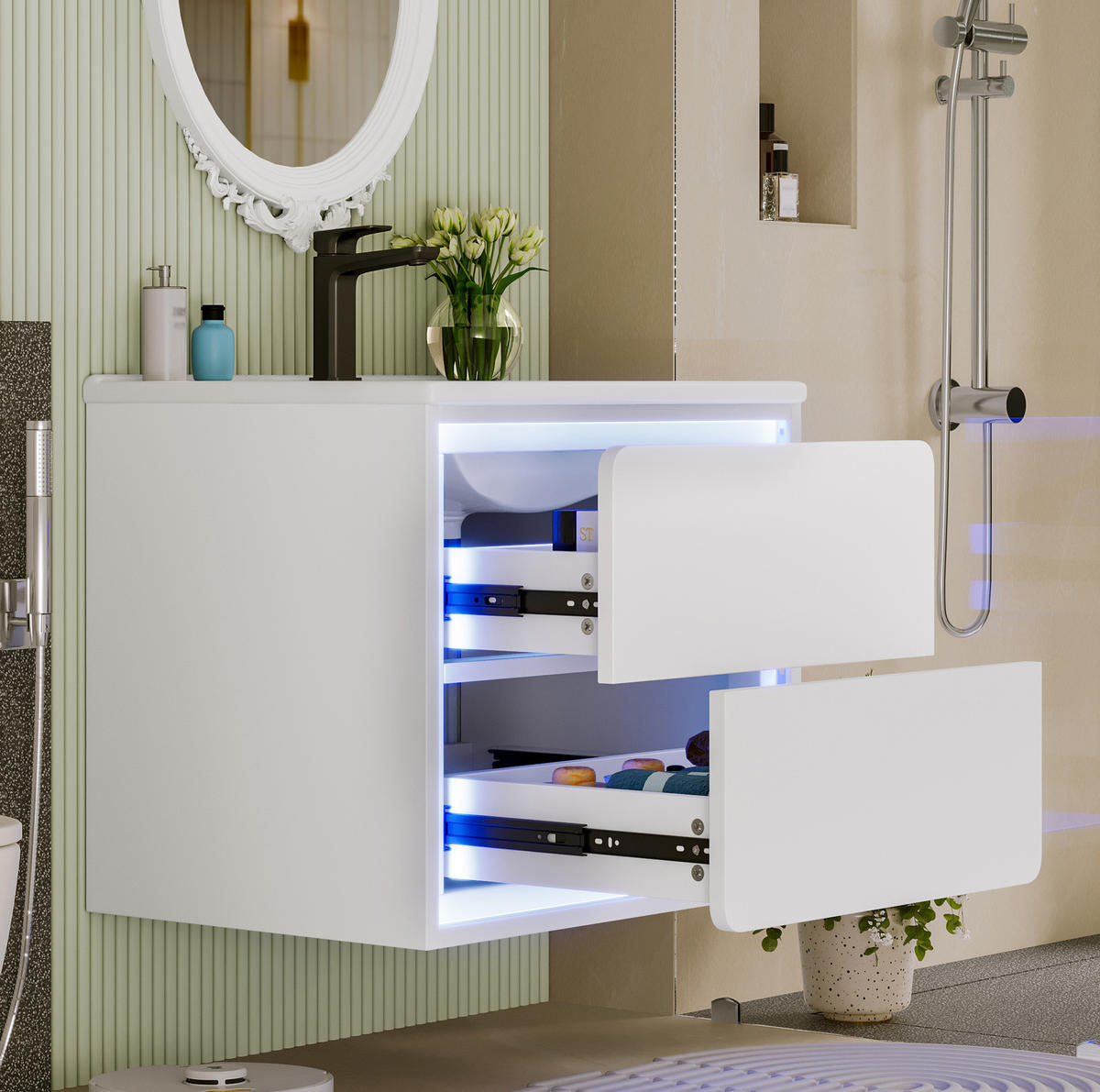 BADEZIMMERSCHRANK wandhängend 60 x 46 x 50 cm MDF Keramik Weiß - Weiß, Holzwerkstoff (46/50/60cm) - Beauniv