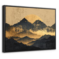 LEINWAND Bilder mit Rahmen - Goldene Berge bei Mondschein - 40x30 - Goldfarben, Textil (40/30cm) - MuchoWow