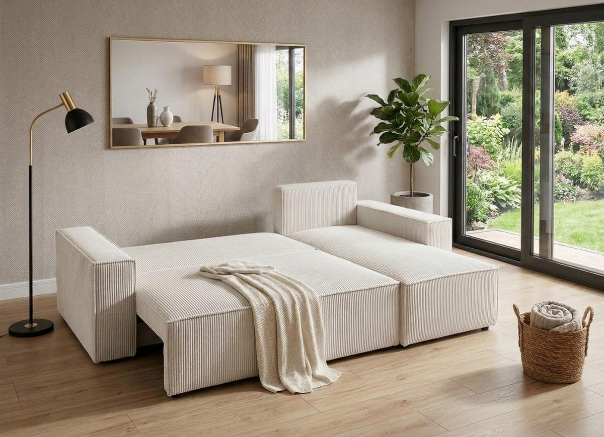 BIG-SOFA Monte Beige Rechts - Beige, Textil (244/85/200cm) - B&B Home