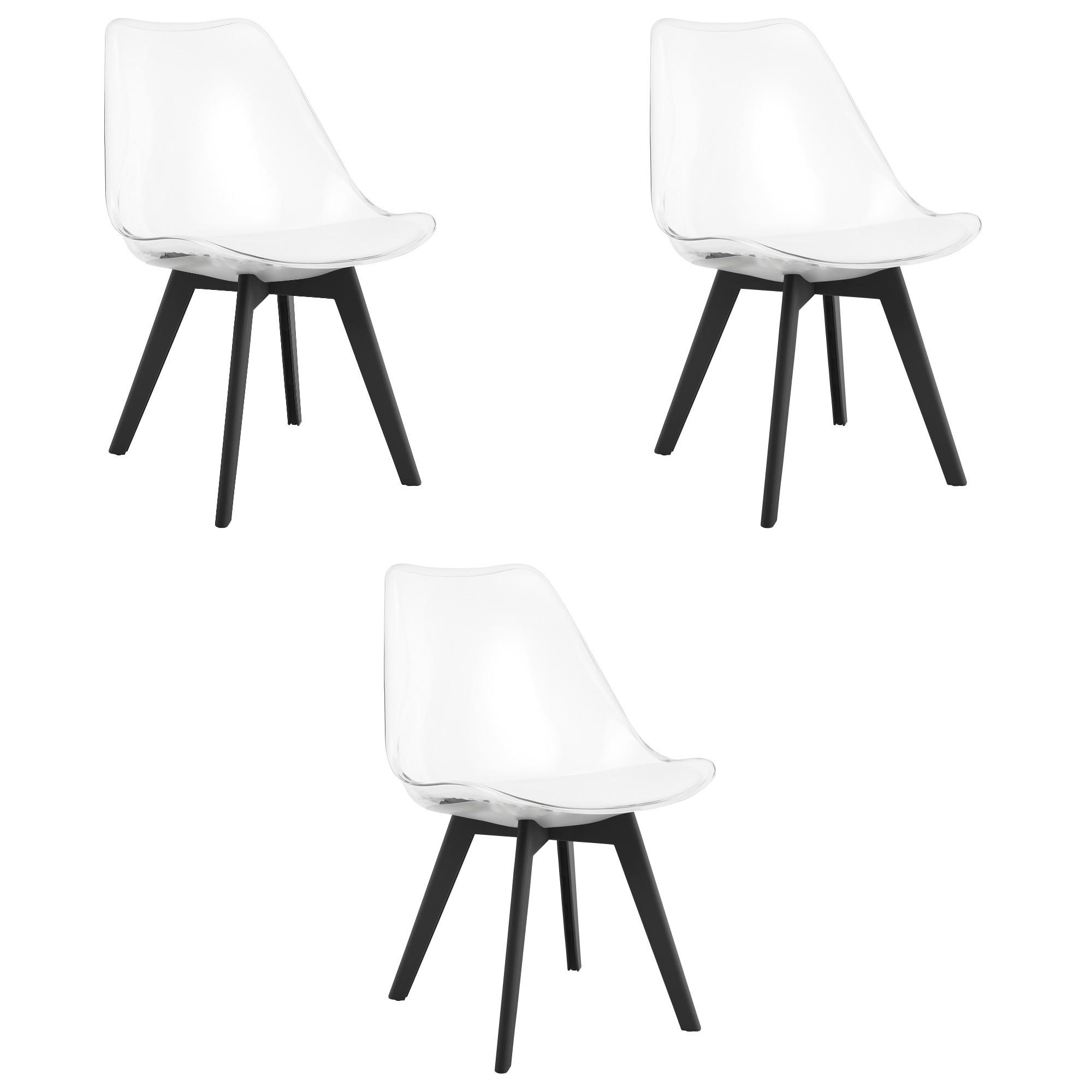 ESSZIMMERSTUHL 3-er Set RIKX transparenter Sitz, schwarze Beine - Transparent/Schwarz, Kunststoff (49/82/43cm) - Valora