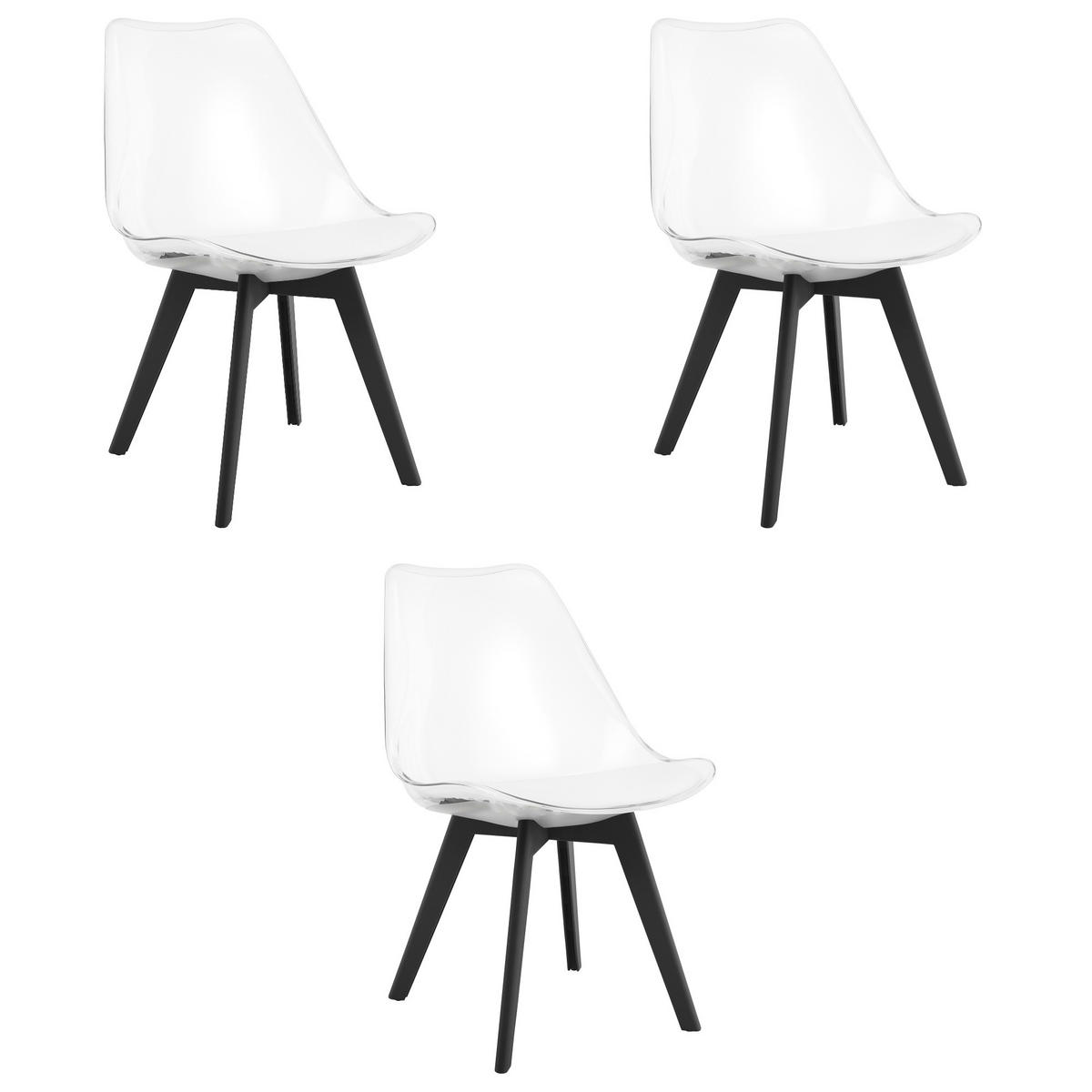 ESSZIMMERSTUHL 3-er Set RIKX transparenter Sitz, schwarze Beine - Transparent/Schwarz, Kunststoff (49/82/43cm) - Valora