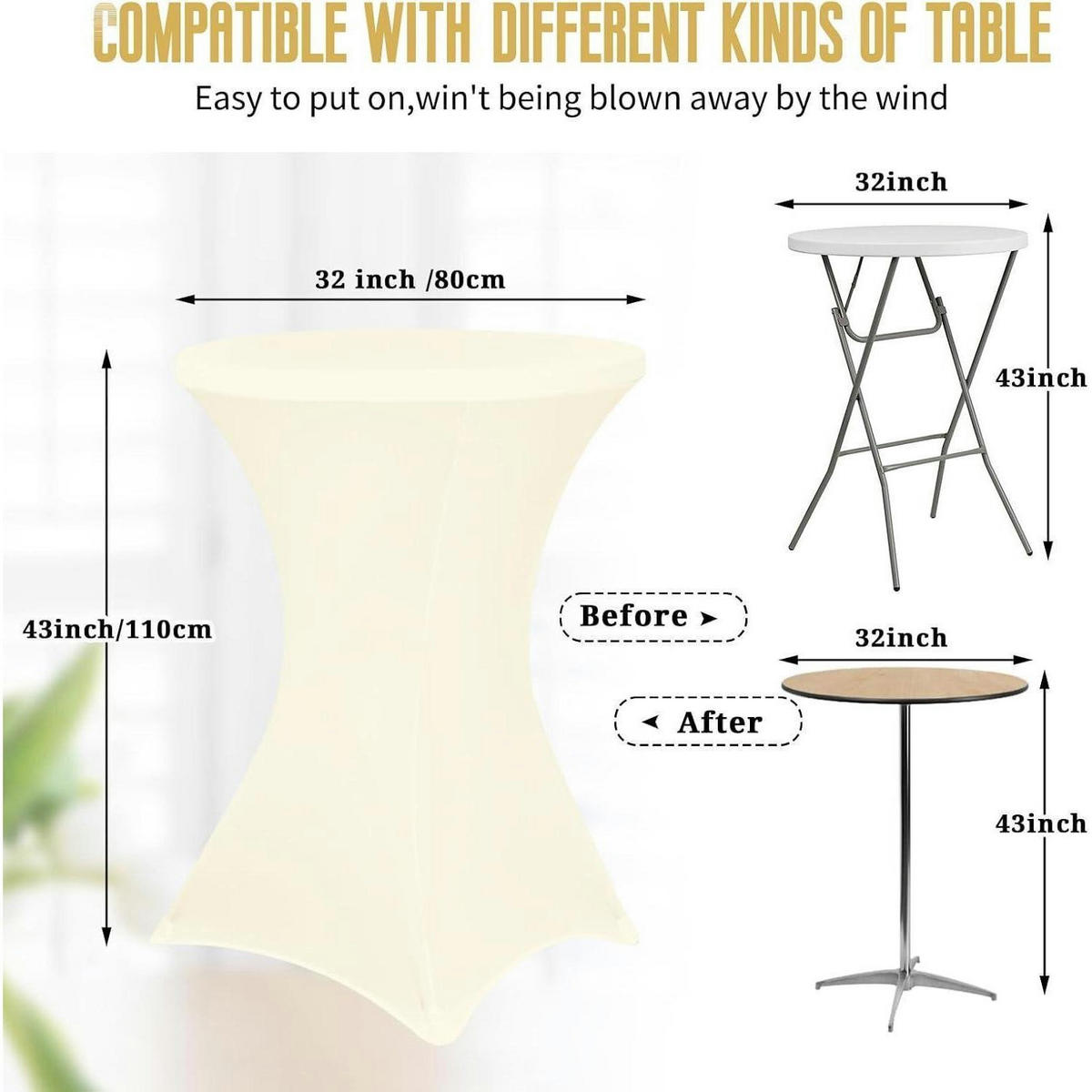 STEHTISCH Husse 3er-Set Beige 80-85 cm - Creme, Textil (80/110cm)
