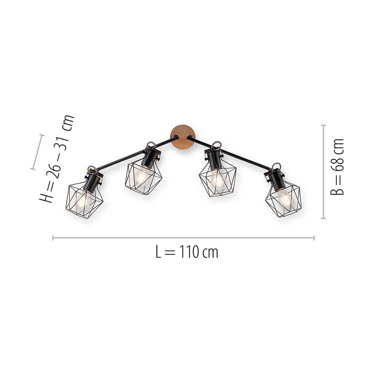 DECKENLEUCHTE Metall Schwarz Holzoptik - Schwarz, Holz (110/10.9/30.5cm)